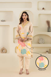 V-Neck Floral Handwork Kurti Dress