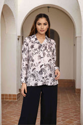 Off-White Satin Paisley Print Shirt for Women Perfect for Everyday Style