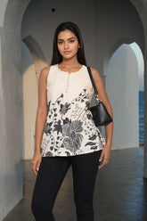 Off-White Khadi Sleeveless Top Floral Printed