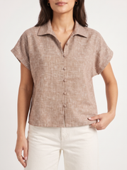 Mocha Taupe Textured Button-Down Relaxed Shirt Top