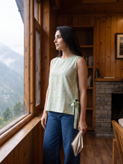 Sage Meadow Side-Tie Embroidered Sleeveless Top
