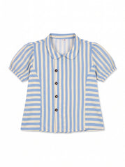 Sky Blue Stripe Peter Pan Collar Button-Front Top
