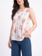 Blush Garden Pintuck Floral Sleeveless Top