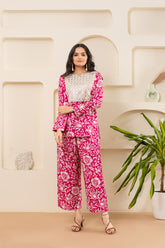 Pink Floral Printed Co Ord Set For Women