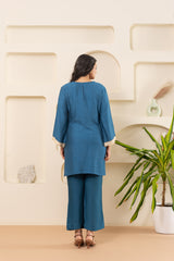 embroidered-v-neck-bell-sleeve-blue