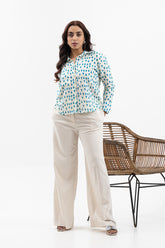 White with Blue Triangle Printed Shirt