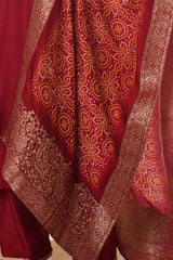 mirror-work-in-maroon-kurti-set-with-printed-brocade-dupatta