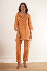 Yellow Floral Co-Ord Set with Bell Sleeves