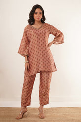 Peach Floral Co-Ord Set with Bell Sleeves