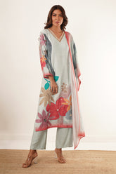 Handwork Designer Blue Suit Set With Dupatta