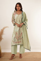 Handwork Designer Green Suit Set With Dupatta