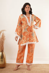 Vibrant Orange Floral Style Co-Ord Set