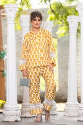 Yellow Geometric Printed Party Wear