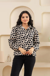 Oversized Off White Pulka Dot Cotton Shirt