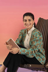 Green Flower Print Shirt Womens