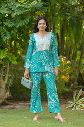 Teal Mirror Work Co-ord Set