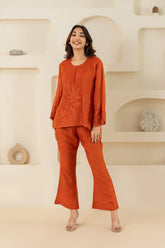 Orange Embroidered top and pant set