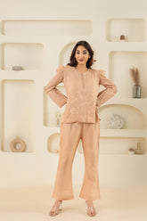 Beige Embroidered top and pant set