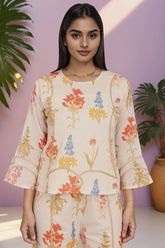 Cream Floral Print stylish Co-ord set for women