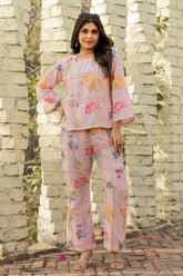 Pink Floral Print soft cotton Co-ord set for women