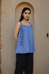 Blue Diamond Print cotton tops for ladies