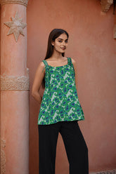Green and Blue Abstract Cotton summer tops for women