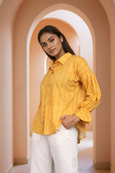 Oversized Yellow Chevron Print Long Sleeve Shirt for Women