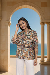 Multicolor Geometric printed cotton shirt for women