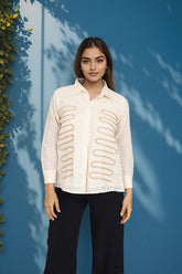 Oversized Texture Design Shirt With Lace Work