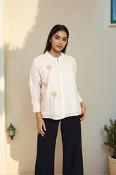 White Schffli Shirt Dress For Women