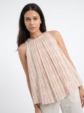 Cream Striped Halter Neck Cotton Tops for Women