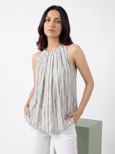 White Striped Halter Neck Cotton Summer Top