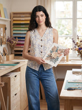White Floral V Neck Tropical Cotton Tops for Women