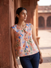 White Floral Peter Pan Collar Cotton Top