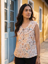 White Indie Floral Peter Pan Collar Cotton Top