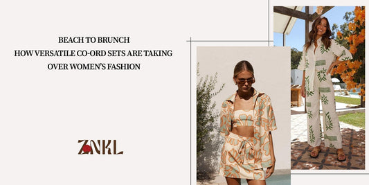 {Beach to Brunch: How Versatile Co-Ord Sets Are Taking Over Women's Fashion. Features stylish women in printed co-ord sets, showcasing trendy outfits.}-{znkl.in}