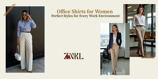 {Office shirts styled with trousers and blazers, showcasing versatile professional looks for women.}-{znkl.in}