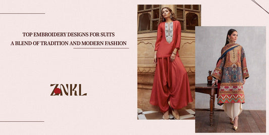 {Top embroidery designs for suits – a blend of tradition and modern fashion. Elegant embroidered suits for women in rich colors and intricate patterns.}-{znkl.in}