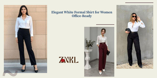 {Elegant white formal shirts styled with black, burgundy, and black trousers for an office-ready look}-{znkl.in}