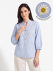 Sky Blue Daisy Meadow Embroidered Button-Front Top