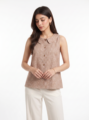 Mocha Textured Peter Pan Collar Button-Front Top
