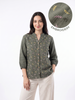 Olive Green Multicolor Leaf-Motif Embroidered Button-Down Top
