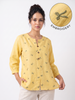 Sunshine Yellow Bow-Motif Embroidered Split-Neck Top