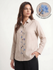 Beige Blue Floral Hand-Embroidered Shirt Top