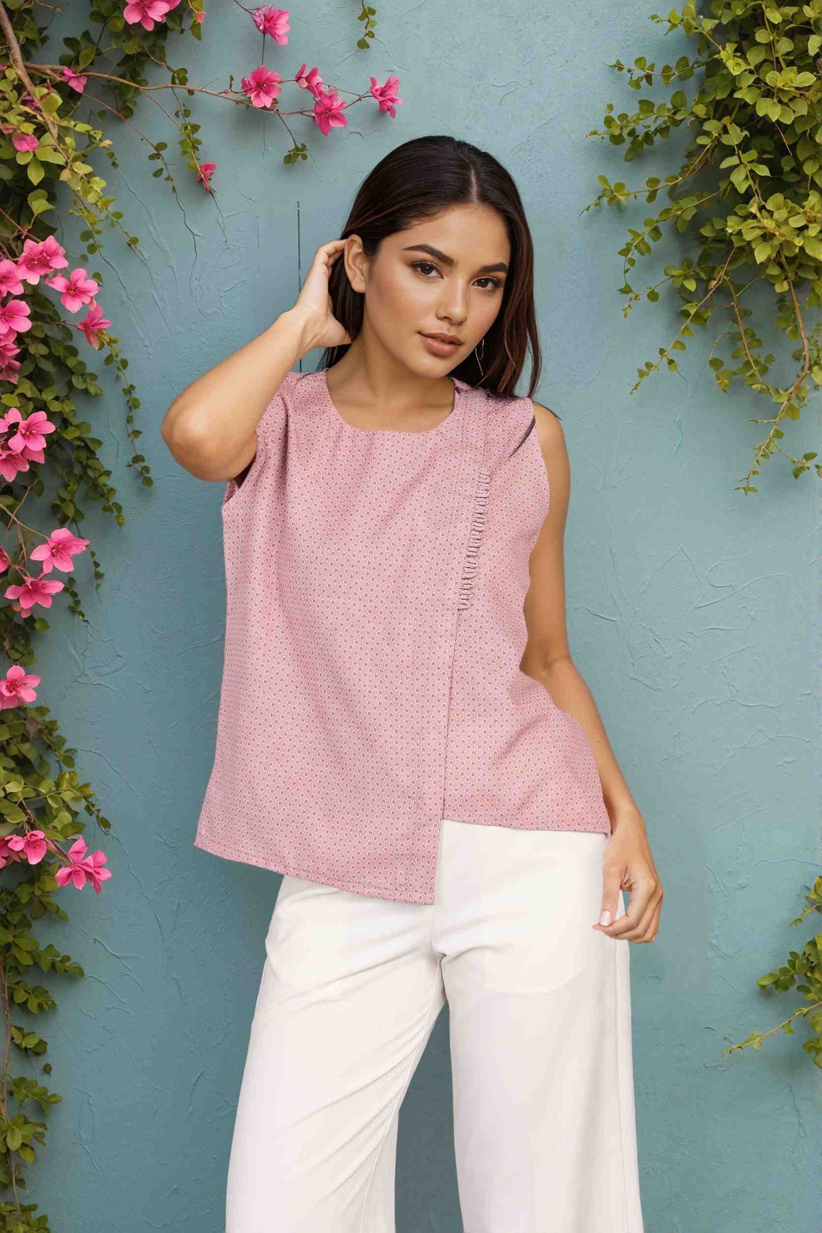 Pink Sleeveless Top Allover Floral Print