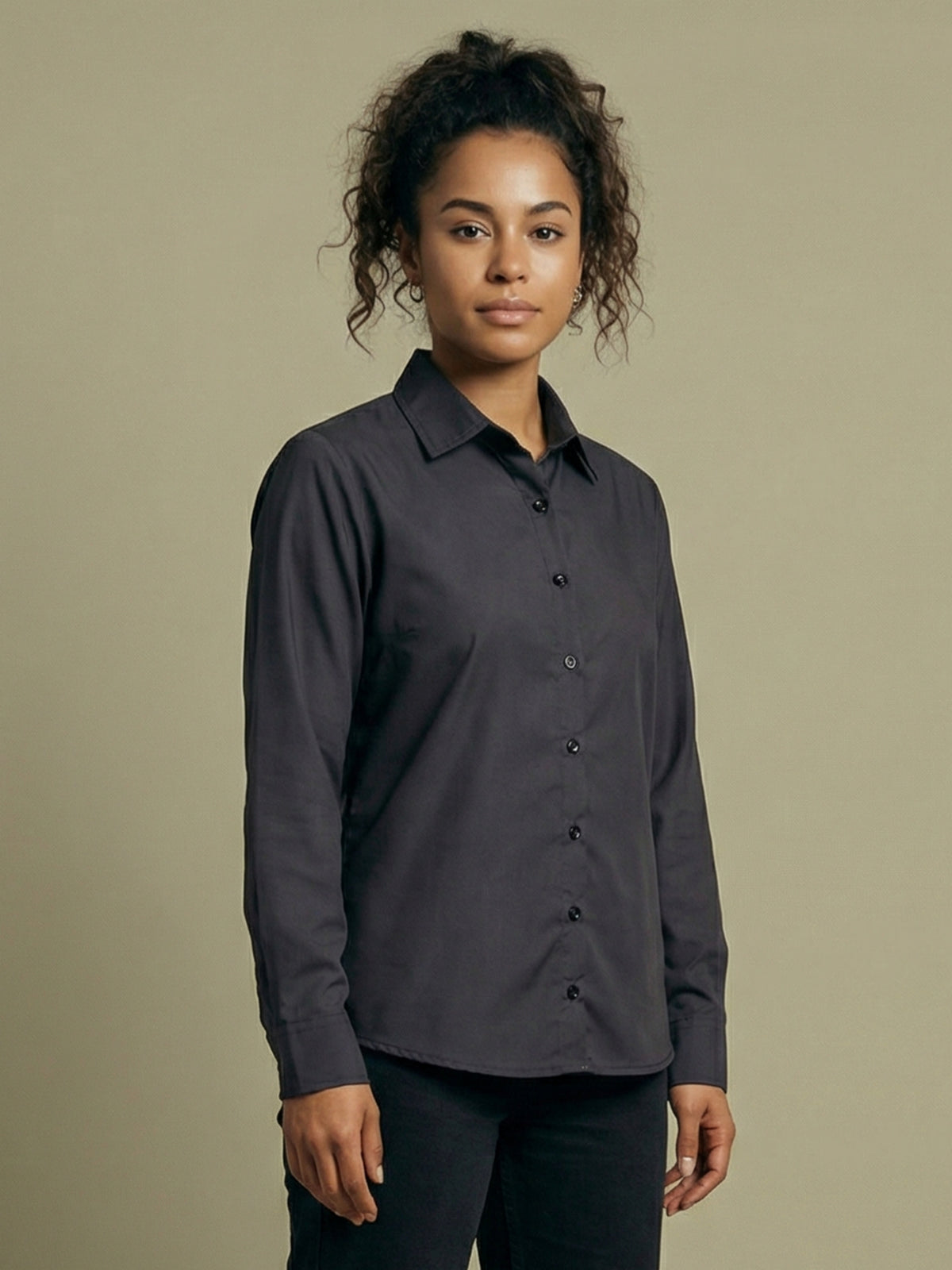 Charcoal Back Floral Graphic Button-Down Shirt Top