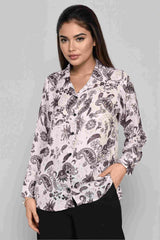 Off-White Satin Paisley Print Shirt for Women Perfect for Everyday Style