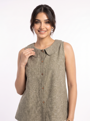 Olive Mist Peter Pan Collar Button-Down Top