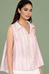 Light Pink Sleeveless Top Soft Stripe Look
