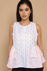 White Sleeveless Top Tiny Dot Textured Pattern